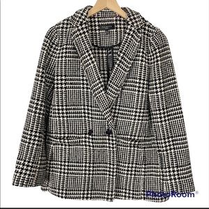 Talbots Black & White Houndstooth Tweed Wool Blazer Jacket